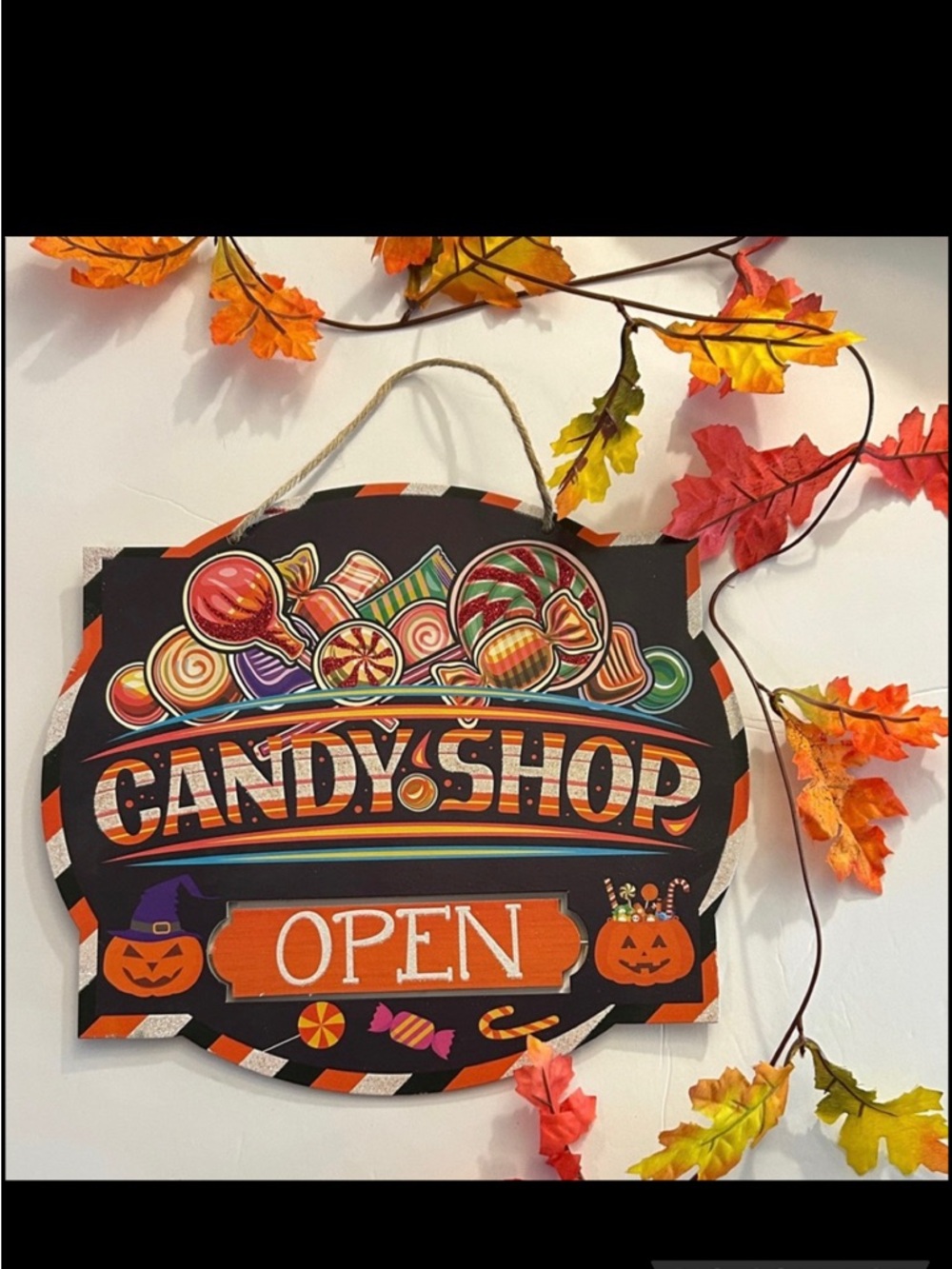 Halloween Candy Shop Sign with OPEN & CLOSED options NEW Orange Black